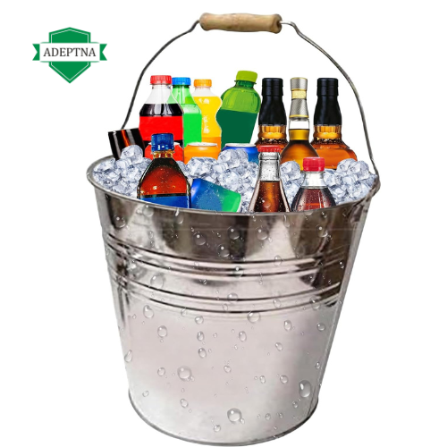 Galvanised Steel Round 15L Drinks Ice Cool Bucket with Wooden Handles