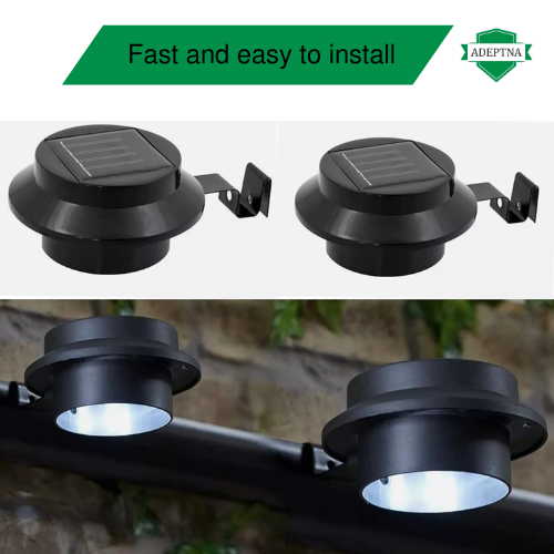 Set of 2 Solar Gutter Fence White Led Lights - Fast and Easy to Install –