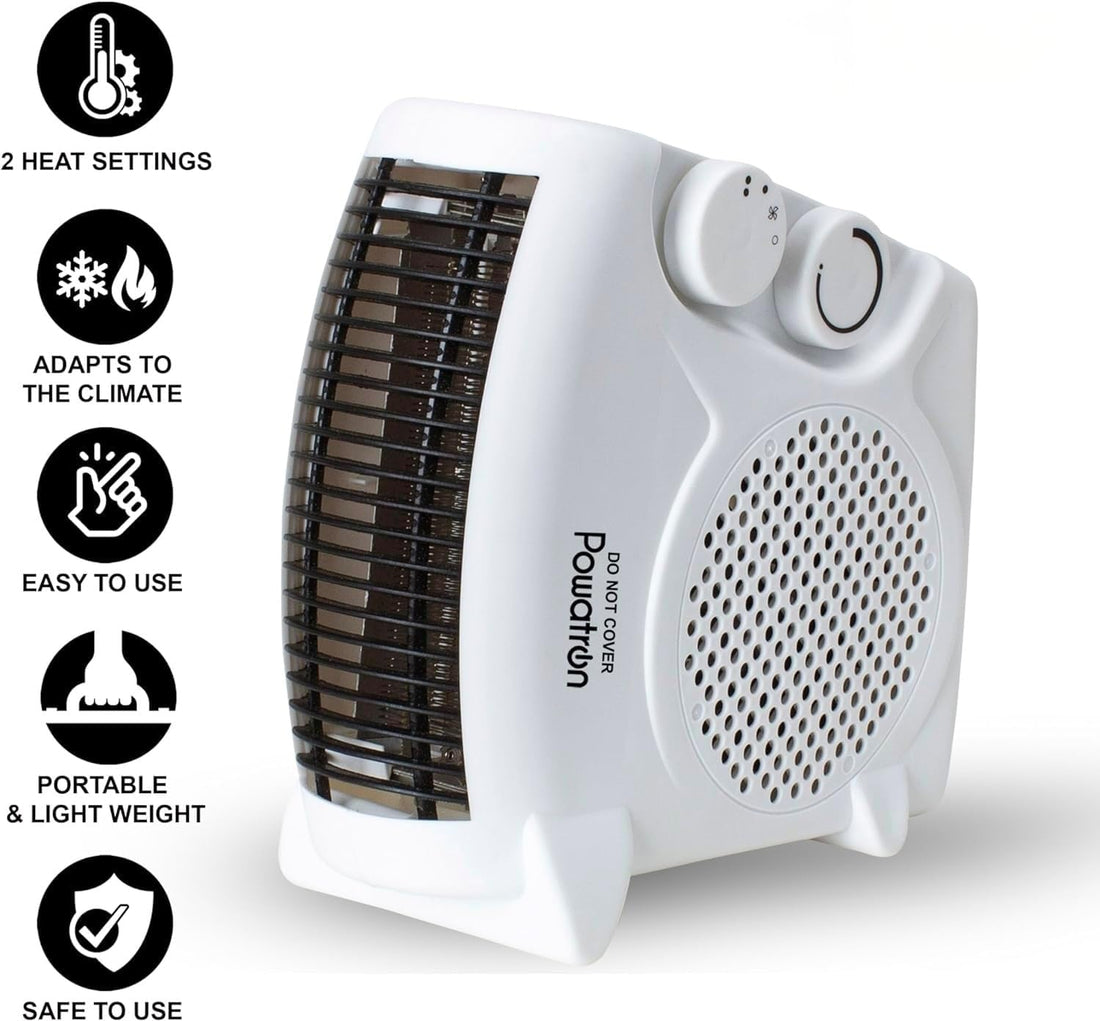 Energy Efficient Electric Portable Fan Heater With 2 Heat Settings 1000/2000W Free