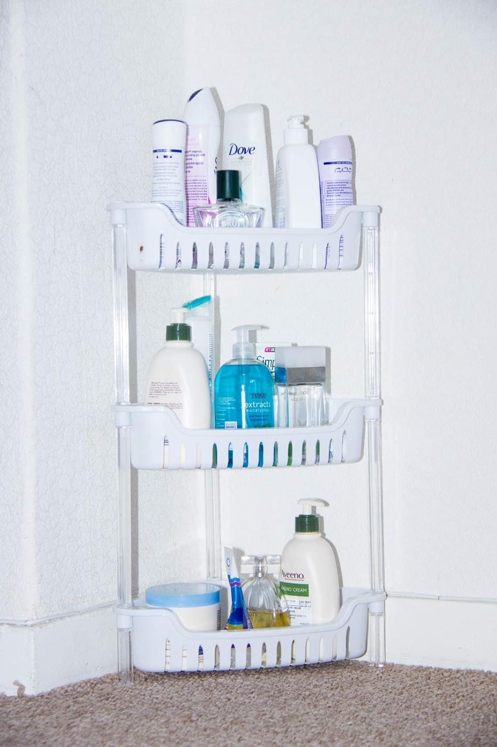 Strong White Plastic Shower Caddy Corner Shelf Bathroom Rack Kitchen Storage Unit -(3 TIER BATH RACK)
