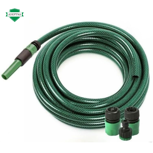 Garden Green Reinforced PVC Hose Pipe Reel Watering Hosepipe 3 Layer Hose with Nozzle and Fittings (30 Meter)