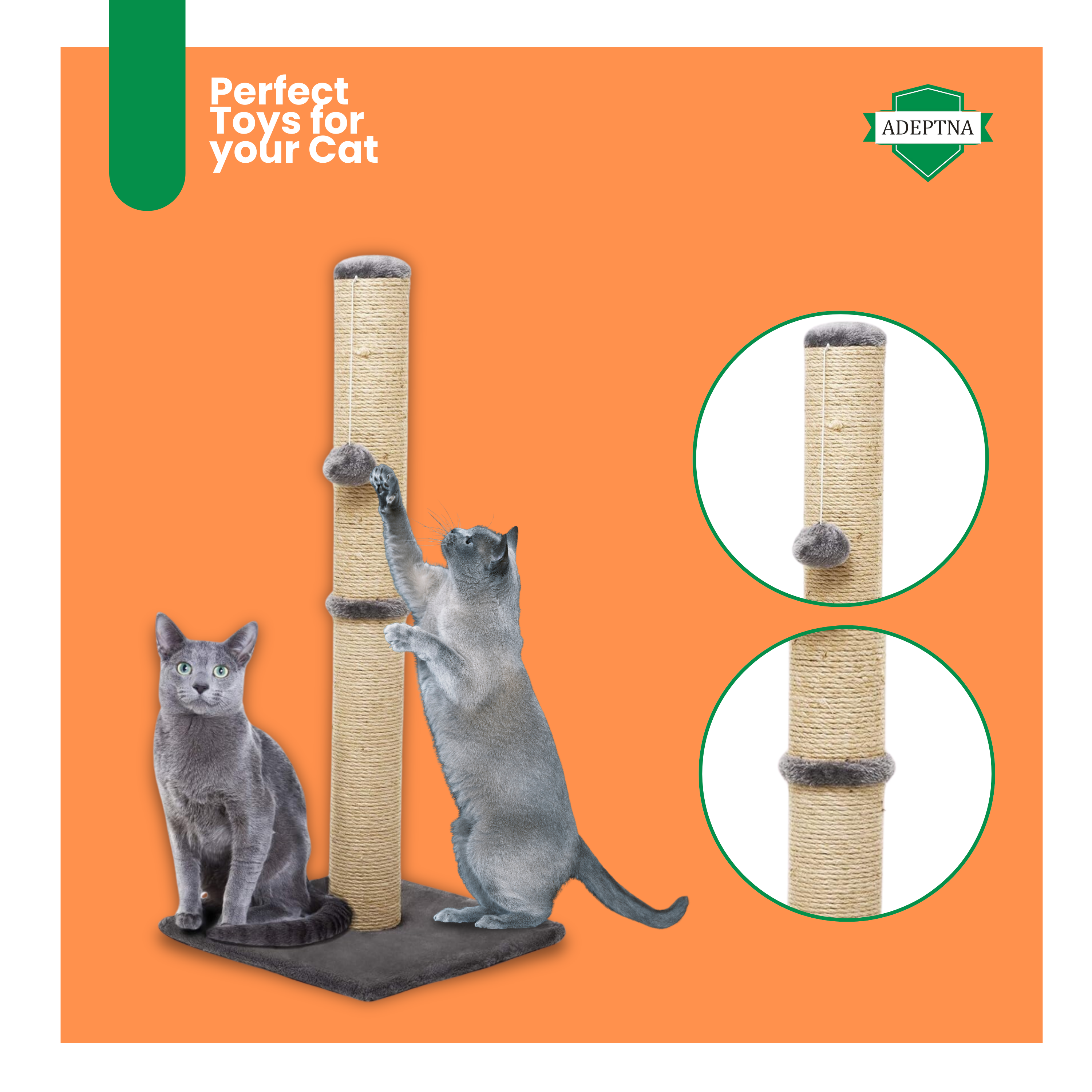 Cat Tall Scratching Post 78cm Strong Natural Sisal Pole