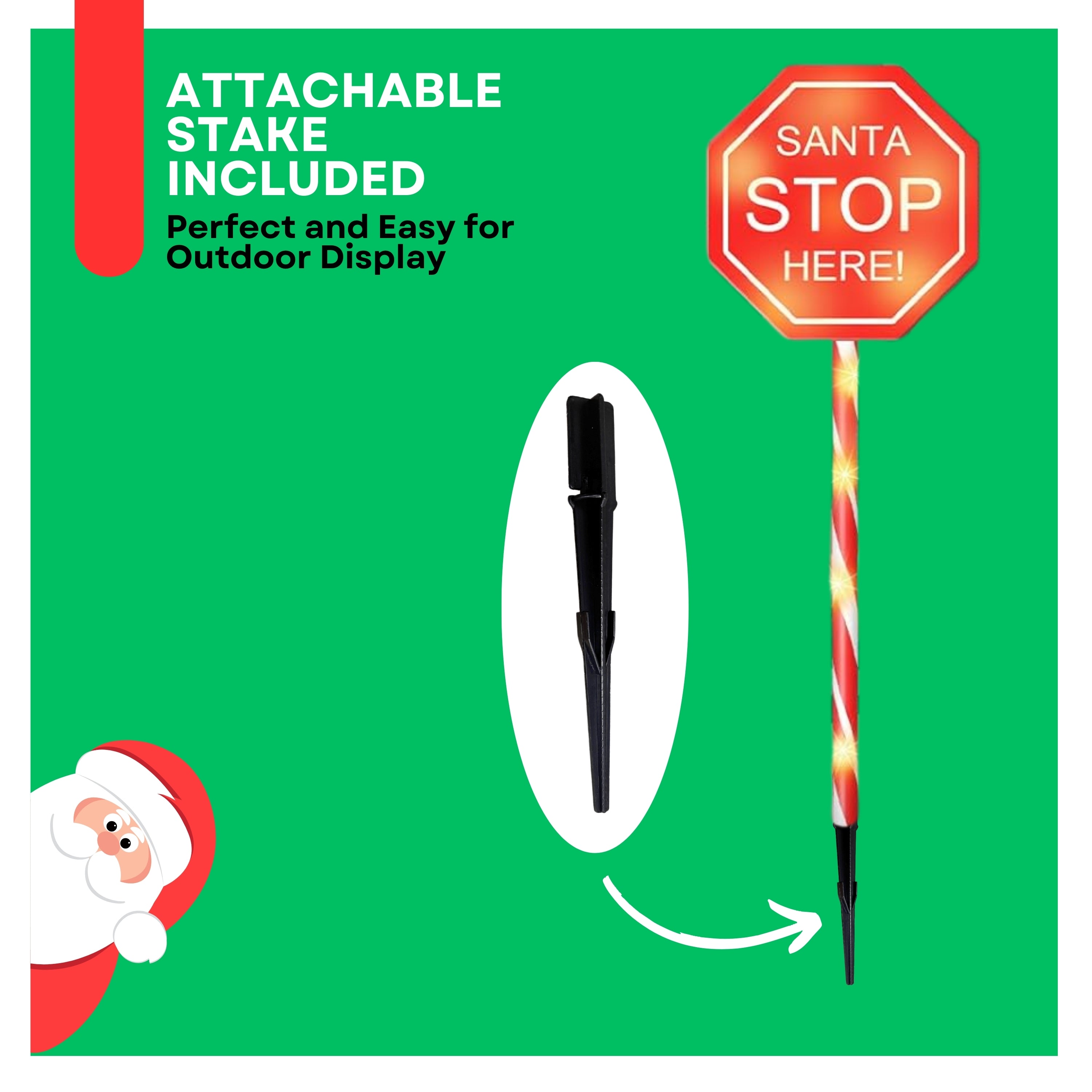 Set of 2 Christmas Light-Up Signs – Double-Sided Design Santa Stop Here & Santa Landing Zone with Ground Stakes
