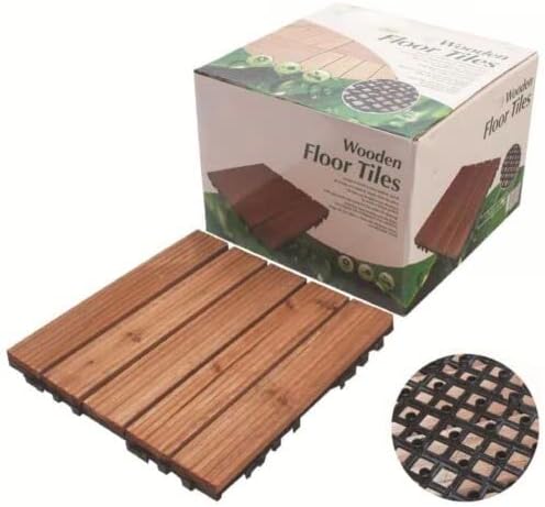 Pack of 18 Durable Wooden Decking Tiles - Wooden Tiles for Garden Patio and Outdoor Deck Areas