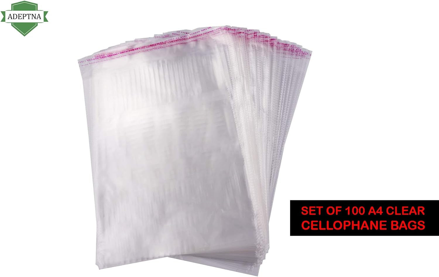 ADEPTNA Pack of 100 A4 Cello Bags Crystal Clear - Cellophane Self Seal Bags