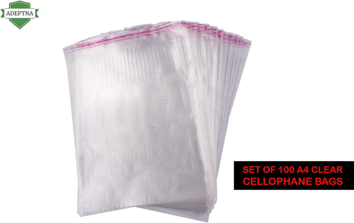 Pack of 100 A4 Cello Bags Crystal Clear - Cellophane Self Seal Bags