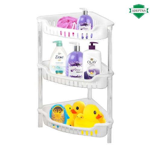 Strong White Plastic Shower Caddy Corner Shelf Bathroom Rack Kitchen Storage Unit -(3 TIER BATH RACK)