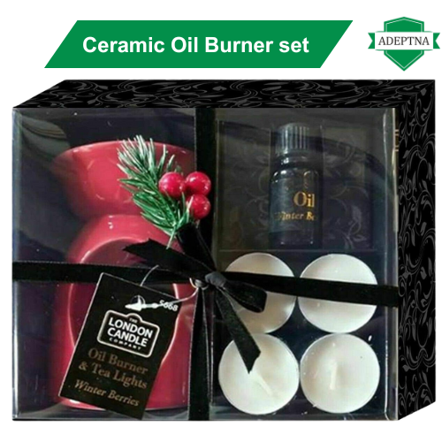 CERAMIC OIL BURNER GIFT SET WITH 4 TEA LIGHT CANDLES AND AROMATIC OIL