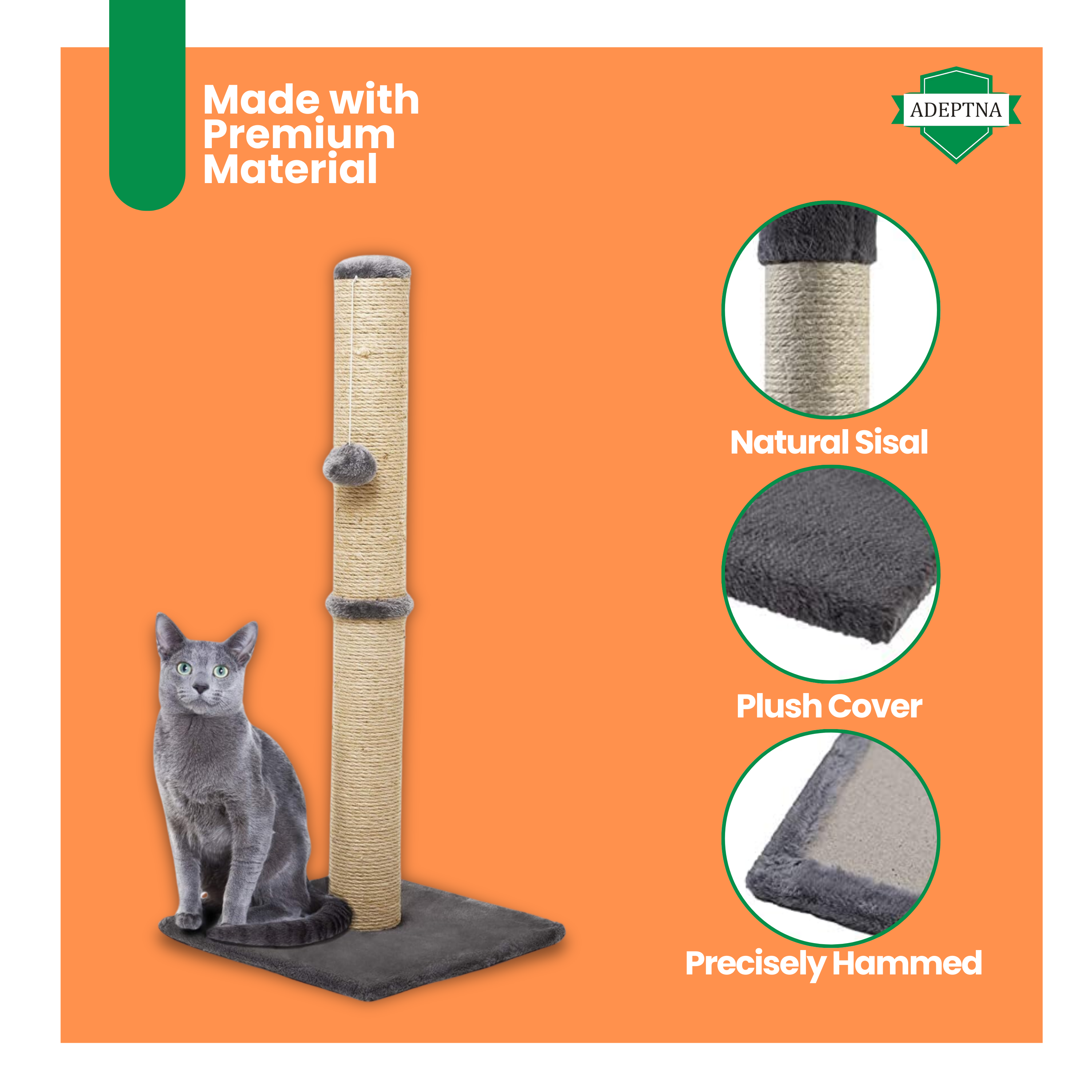 Cat Tall Scratching Post 78cm Strong Natural Sisal Pole