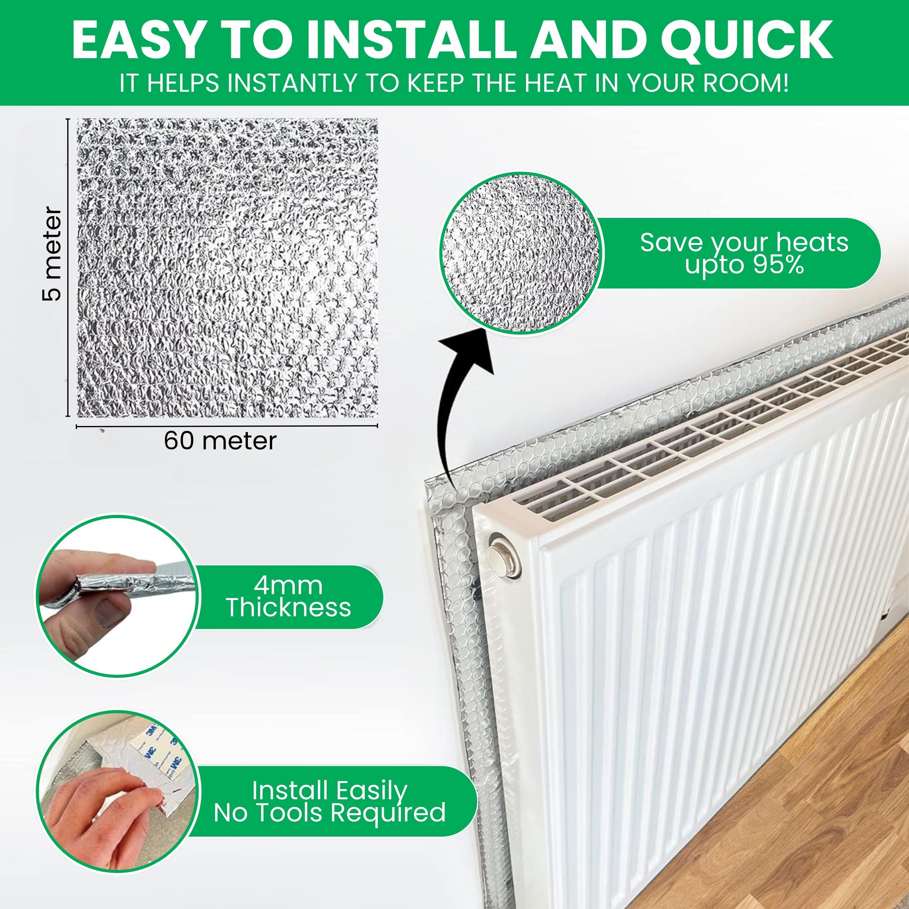 ADEPTNA Radiator Insulation Foil Sheet Heat Reflector Energy Saving Foil