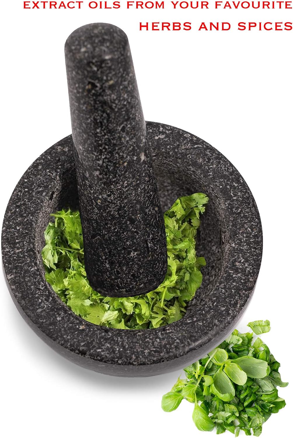 ADEPTNA Premium Solid and Durable Natural Granite Pestle and Mortar Spice Herb Seed Salt and Pepper Crusher Grinder Grinding Paste -Comfortable and Easy to use