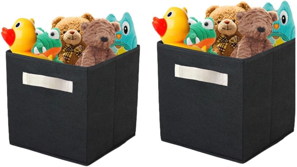 ADEPTNA Stylish Foldable Storage Boxes – Heavy Duty Non Woven Fabric Collapsible Storage Cubes and Toy Clothes Laundry Nursery Organiser Boxes (SET OF 4)