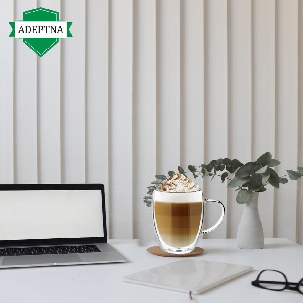 Finest Large Pack of 2 Double Wall Glass Mugs Insulated Glass with Handle - (2 X 350ML)