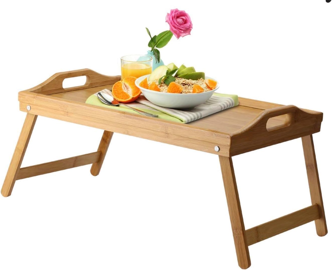 ADEPTNA Real Bamboo Wooden Folding Breakfast Tray with Folding Legs Breakfast lunch dinner Serving Lap Tray Table Mate (NATURAL)