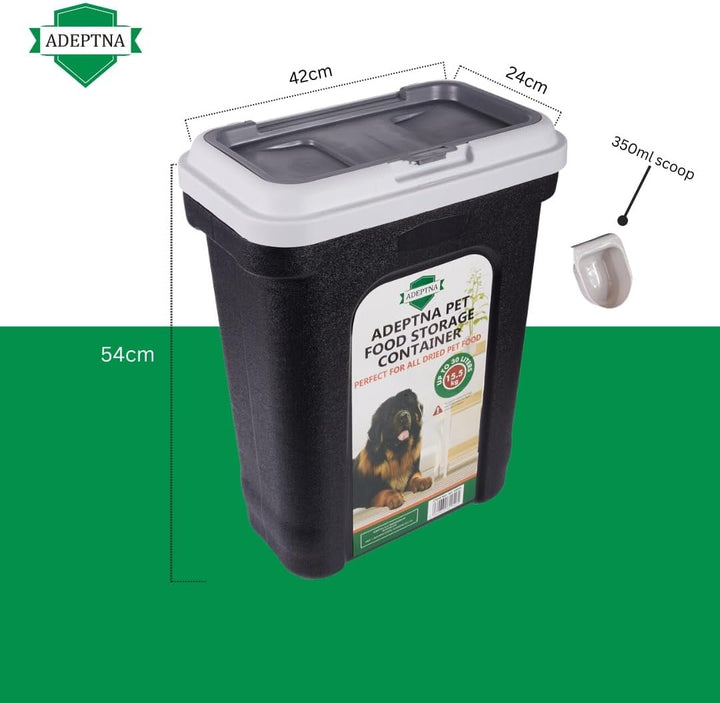 Large 30L Pet Food Storage Container Flip Top Locking System with Integrated Scoop –