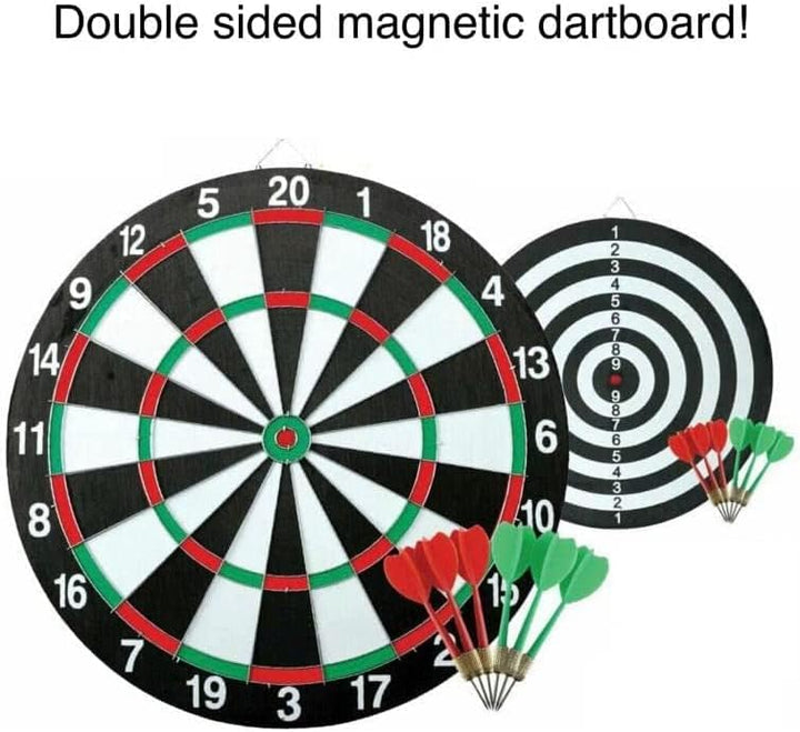 ADEPTNA Premium 43cm Dartboard Set Double Sided Professional Classic Reversible Dartboard Party Set – Hard Wearing Dart board Game with Six Darts