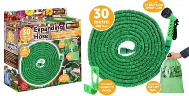 Premium Flexible Garden Expandable Water Hose Pipe Includes 8 Function Spray Gun Tap Connectors Hanging Hook Carry Bag –