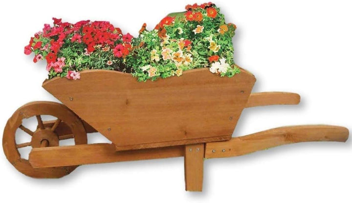 ADEPTNA Wooden Wheelbarrow Traditional Planter - Ideal for Plants and Flowers in Outdoor Spaces