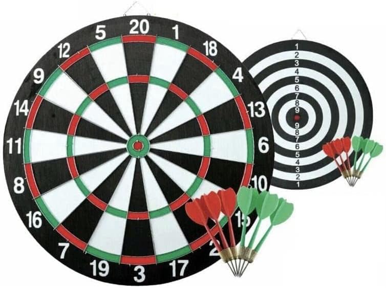 ADEPTNA Premium 43cm Dartboard Set Double Sided Professional Classic Reversible Dartboard Party Set – Hard Wearing Dart board Game with Six Darts