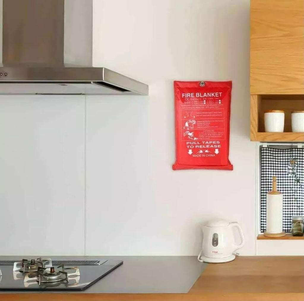 ADEPTNA Premium Large Fire Blanket in Soft Case with Loops – An Essential Safety blanket for Home Kitchen Caravan Boats Garage – Quick Deploy in Emergency - Size 1m x 1m