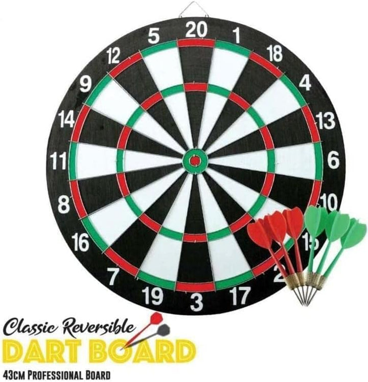 ADEPTNA Premium 43cm Dartboard Set Double Sided Professional Classic Reversible Dartboard Party Set – Hard Wearing Dart board Game with Six Darts