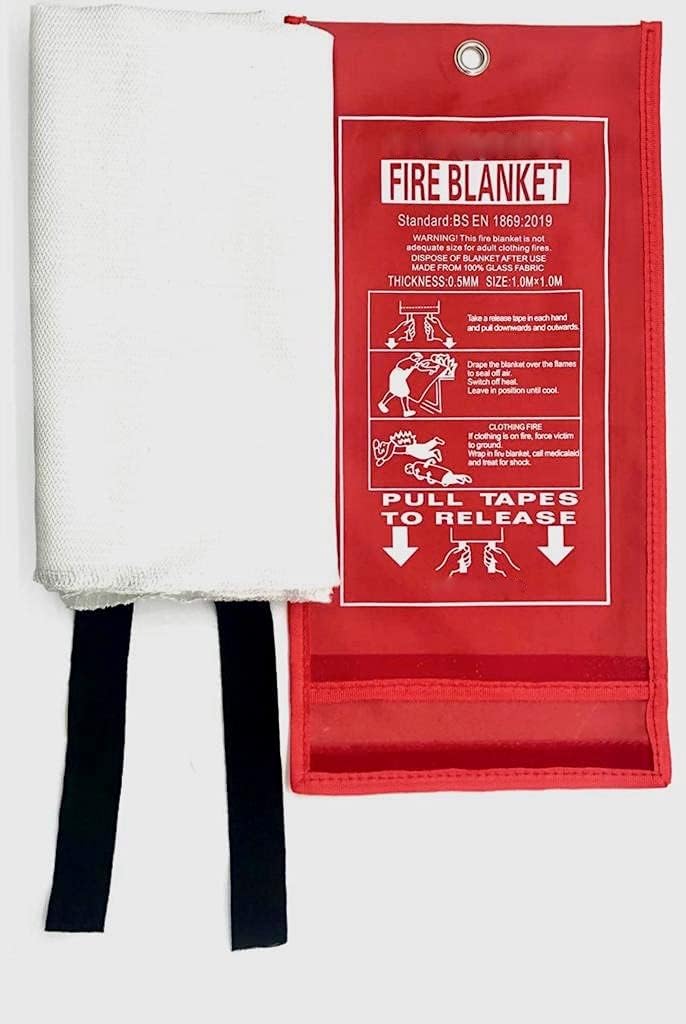 ADEPTNA Premium Large Fire Blanket in Soft Case with Loops – An Essential Safety blanket for Home Kitchen Caravan Boats Garage – Quick Deploy in Emergency - Size 1m x 1m