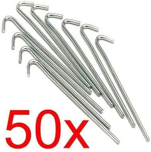 ADEPTNA Pack of 50 Heavy Duty Galvanised Steel Tent Pegs Metal for Long Life- Ideal for Camping Sports and Much More