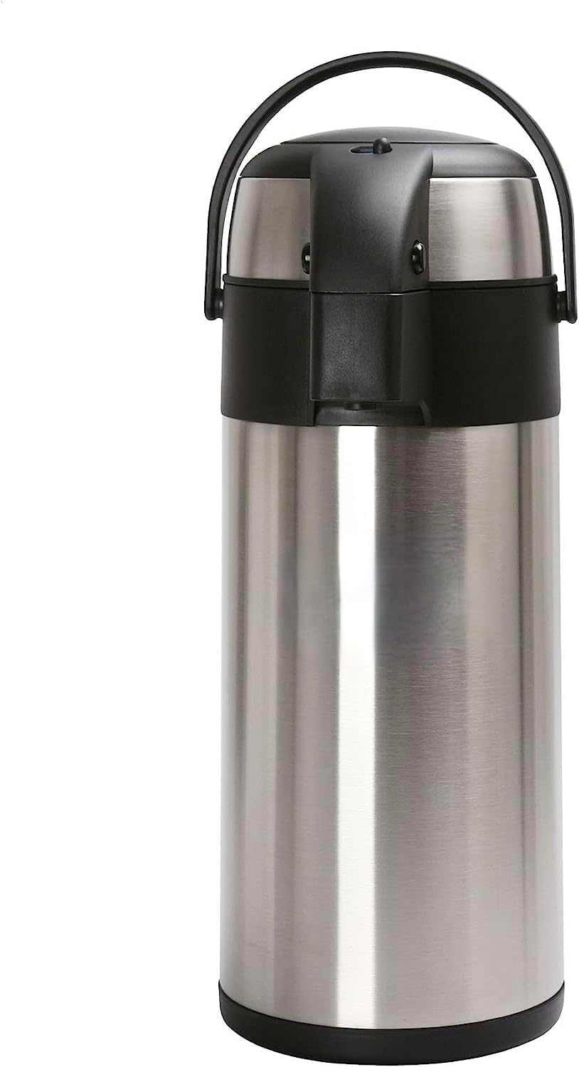 Stainless Steel Double Wall Air Pot Hot Tea Coffee Drinks Vacuum Insulated Flask Pump Action -