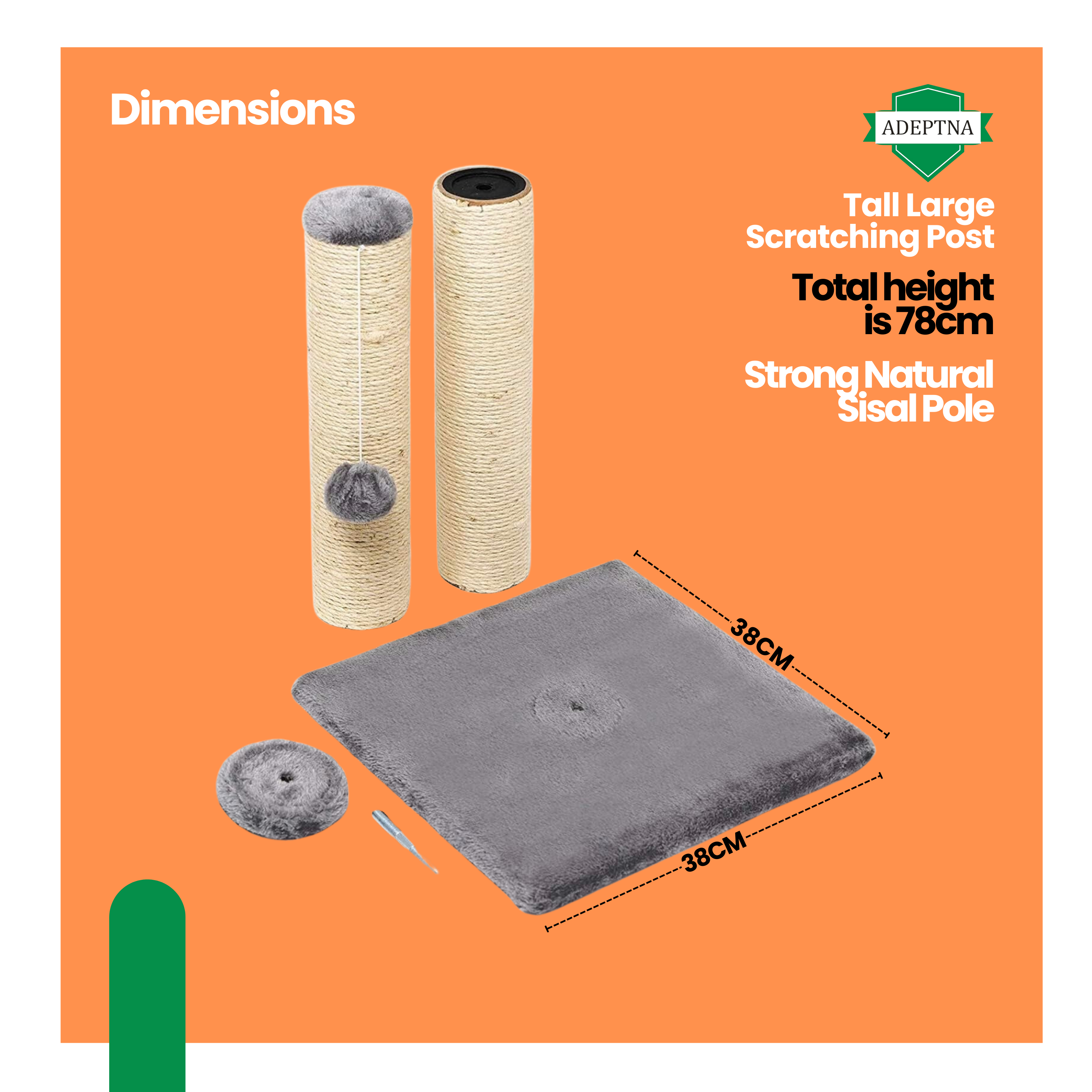 Cat Tall Scratching Post 78cm Strong Natural Sisal Pole