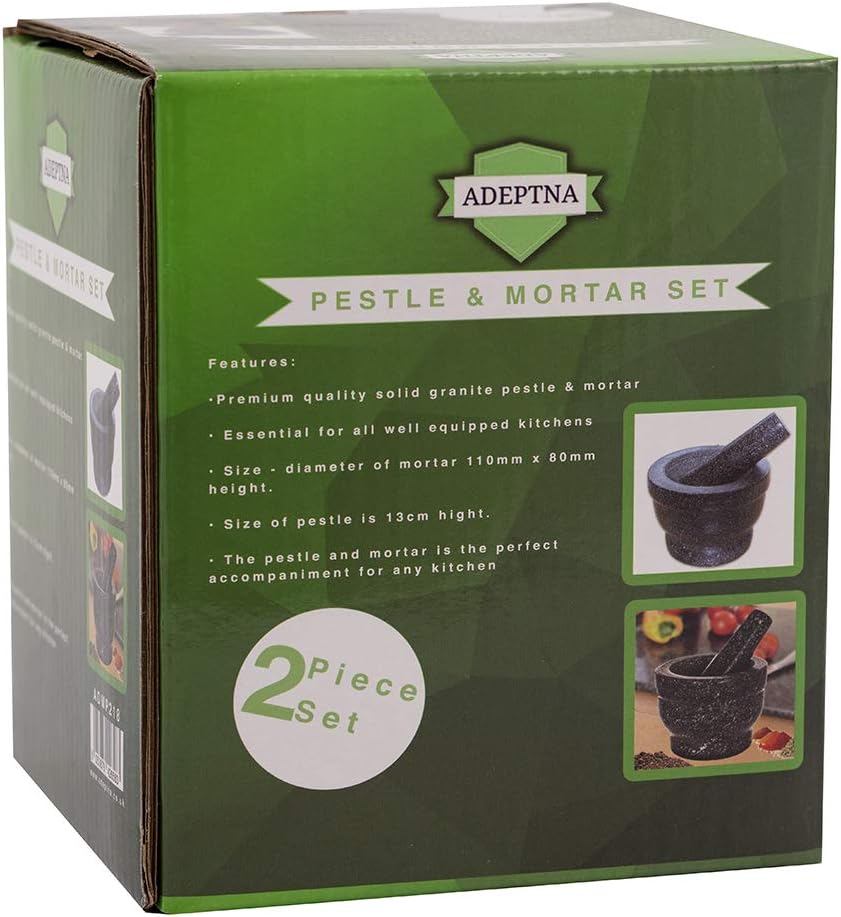 ADEPTNA Premium Solid and Durable Natural Granite Pestle and Mortar Spice Herb Seed Salt and Pepper Crusher Grinder Grinding Paste -Comfortable and Easy to use