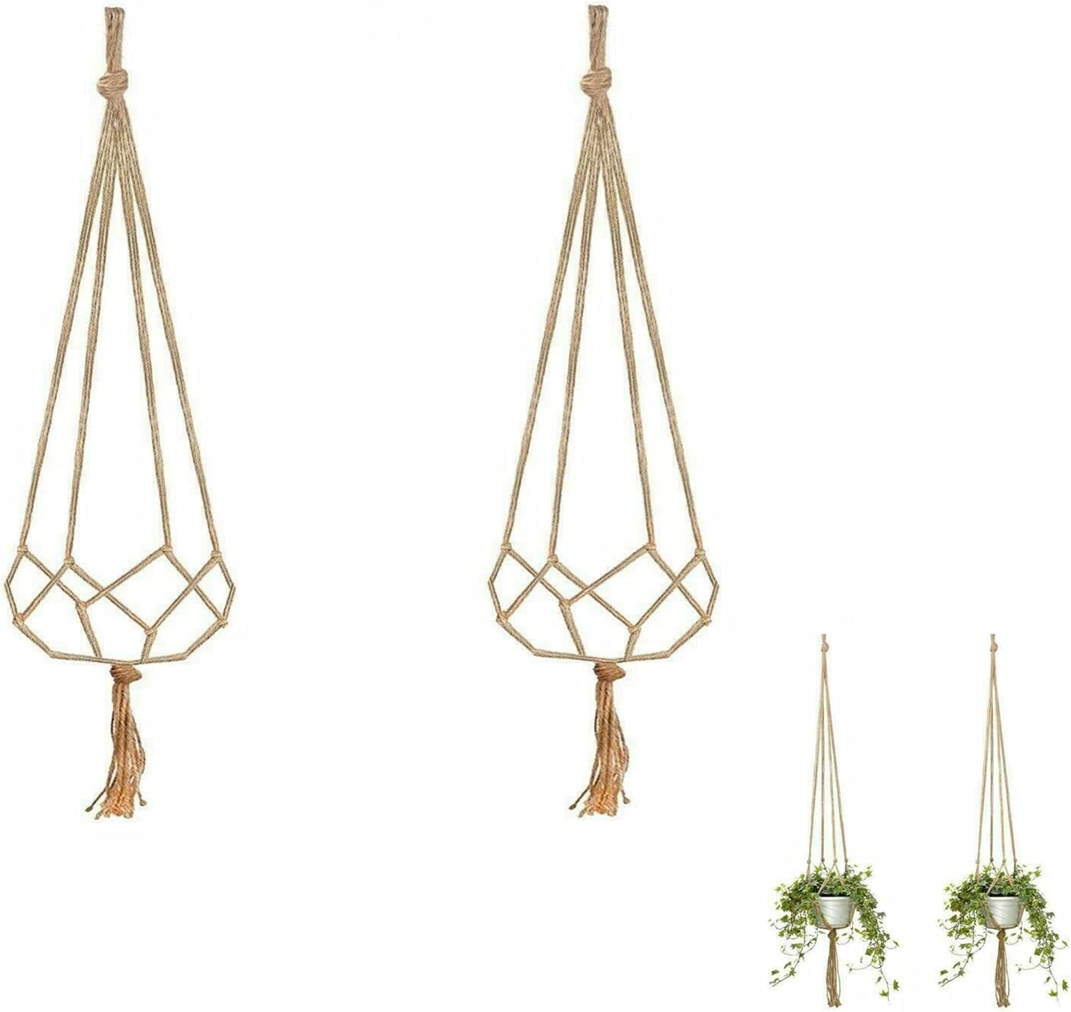PACK OF 2 JUTE GARDEN HOME PLANT HANGER FLOWER POT HOLDER 105CM)