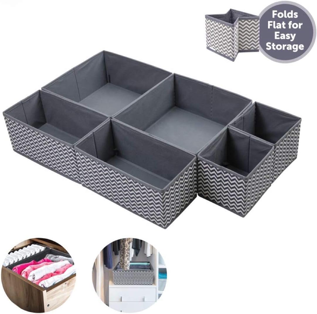 ADEPTNA STRONG SET OF 6 CANVAS STORAGE BASKETS BOXES -WARDROBE ORGANISER- DRAWER ORGANISER -SOCKS TIES- SMART STORAGE