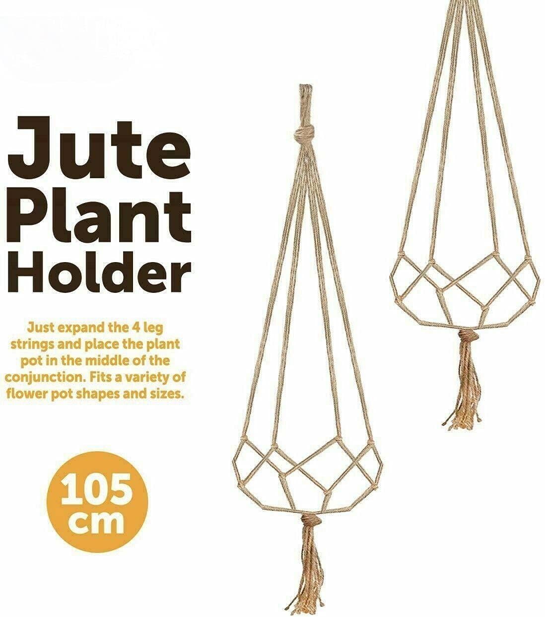 PACK OF 2 JUTE GARDEN HOME PLANT HANGER FLOWER POT HOLDER 105CM)