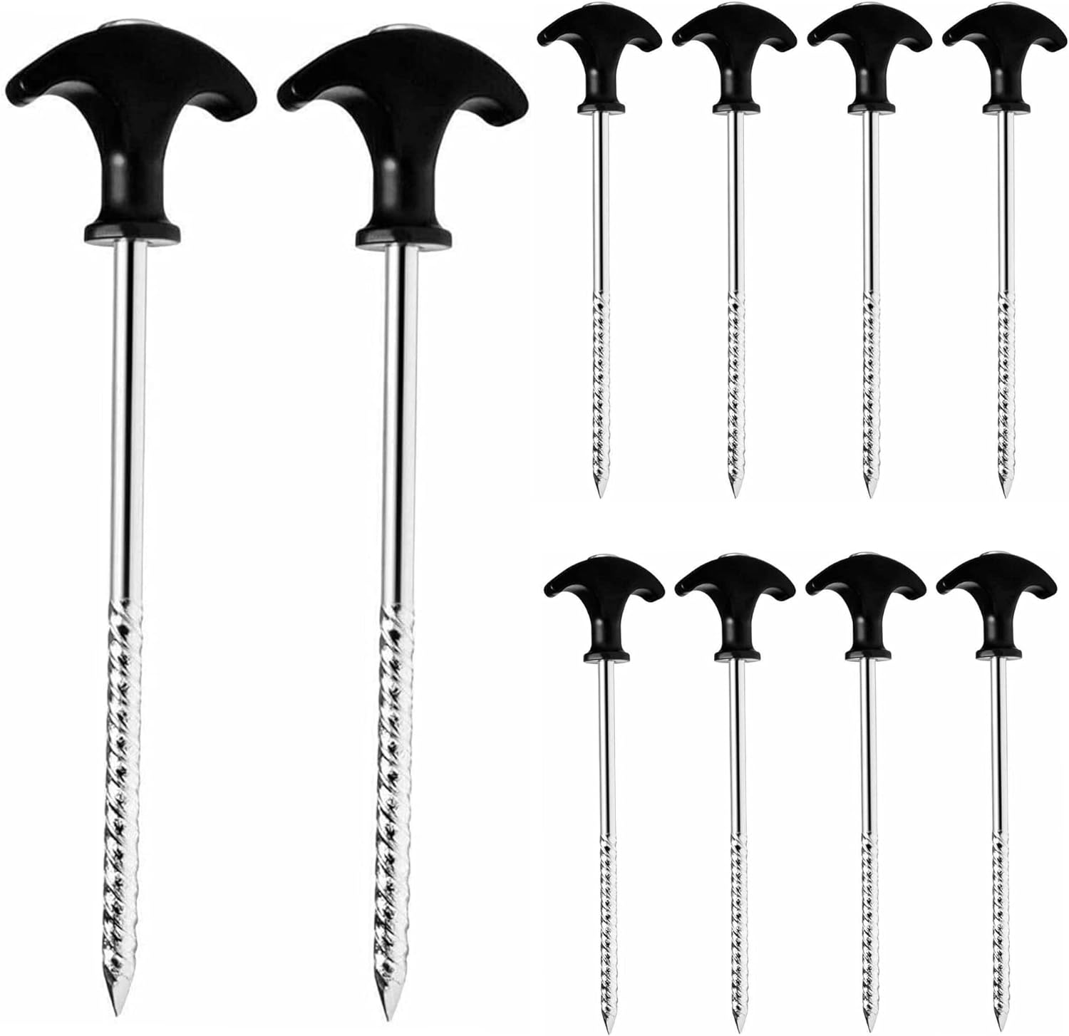 Heavy Duty 10 Pack Spiral Thread Steel Tent Pegs Screw Hooks 20cm Ground Stakes Storm-Proof and Rust Proof –
