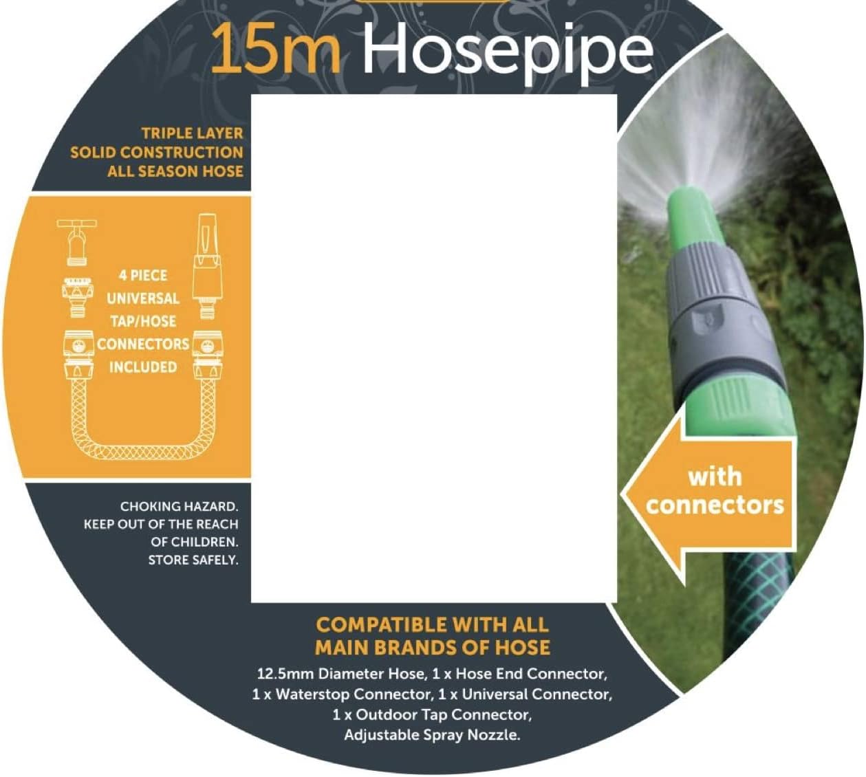 ADEPTNA Garden Green Hose Pipe Reel Watering HOSEPIPE Triple Layer with Connectors (15M)