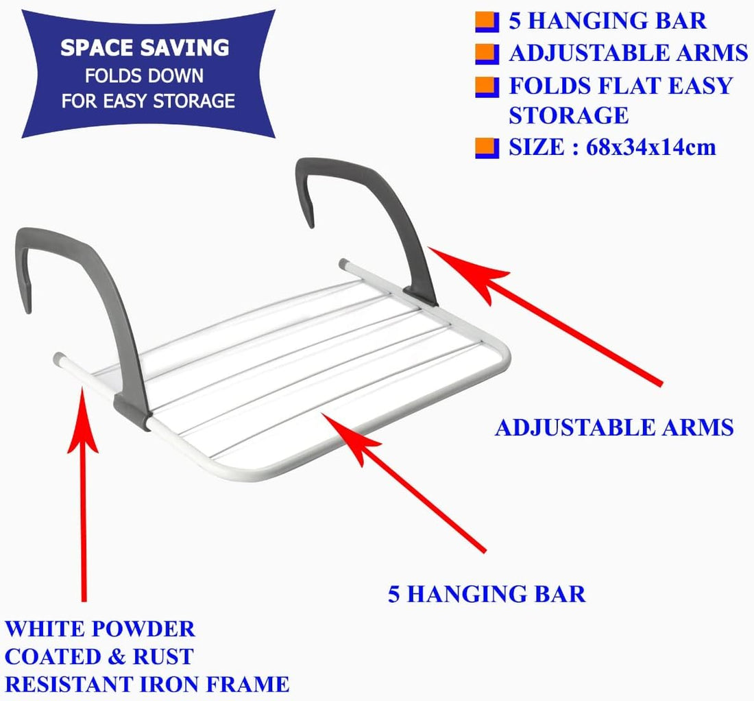 Large 68cm Pack of 2 Folding Radiator Cloth Airer Rack with Adjustable Arms