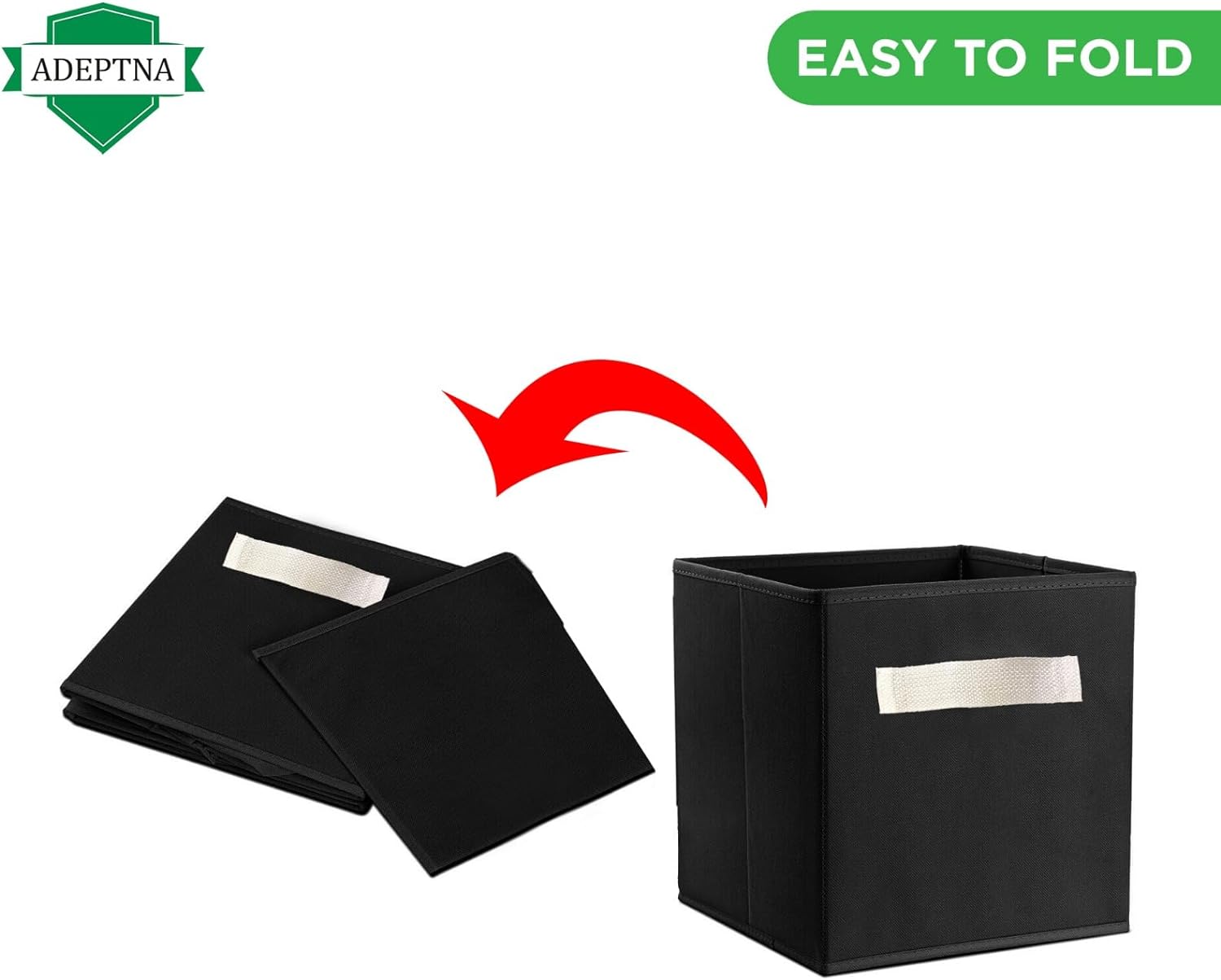 ADEPTNA Stylish Foldable Storage Boxes – Heavy Duty Non Woven Fabric Collapsible Storage Cubes and Toy Clothes Laundry Nursery Organiser Boxes (SET OF 4)