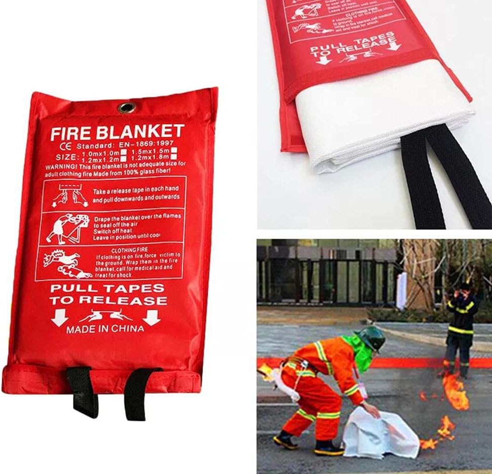 ADEPTNA Premium Large Fire Blanket in Soft Case with Loops – An Essential Safety blanket for Home Kitchen Caravan Boats Garage – Quick Deploy in Emergency - Size 1m x 1m