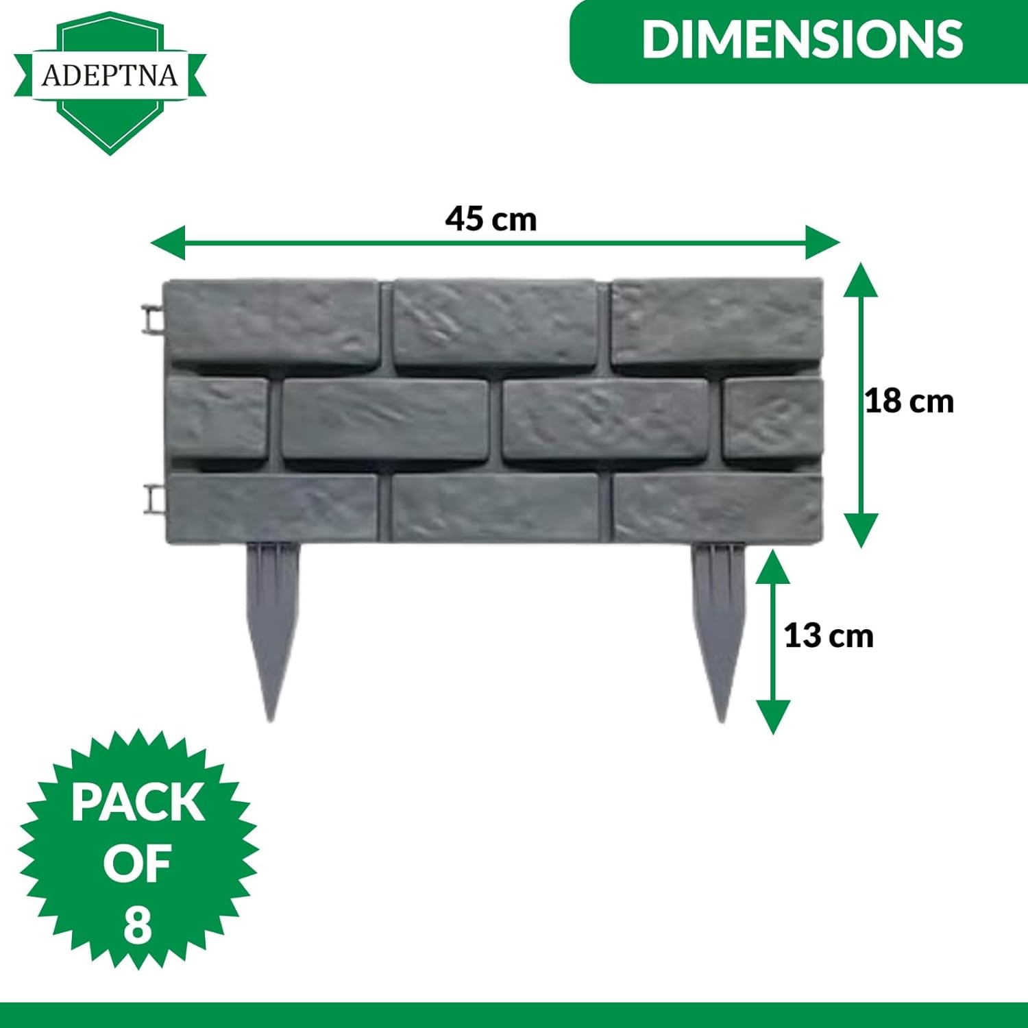 ADEPTNA Brick Panel Garden Edging Fence (Grey) - 8 Pack