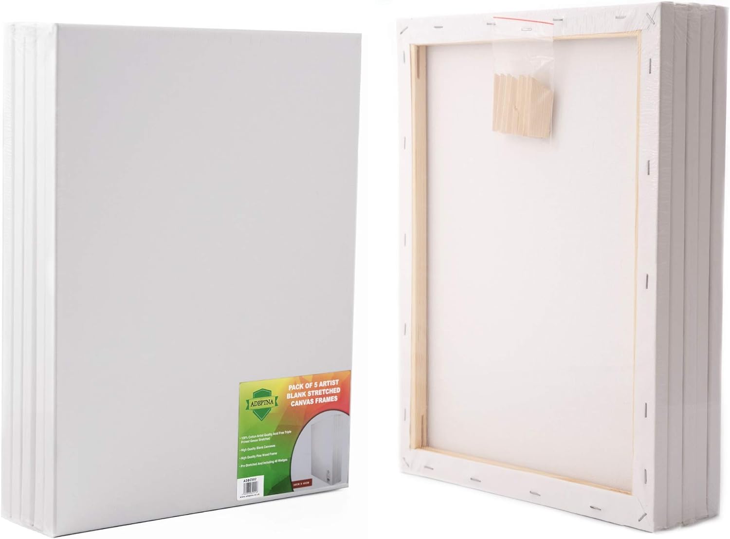 Pack of 5 Artist Blank Stretched Canvas Frames - 100% Cotton Artist Quality  (30CM X 40CM)
