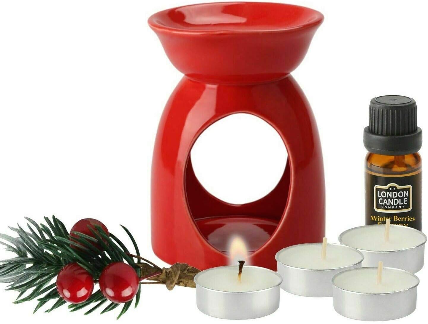 CERAMIC OIL BURNER GIFT SET WITH 4 TEA LIGHT CANDLES AND AROMATIC OIL
