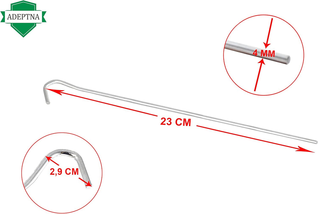 ADEPTNA Pack of 50 Heavy Duty Galvanised Steel Tent Pegs Metal for Long Life- Ideal for Camping Sports and Much More