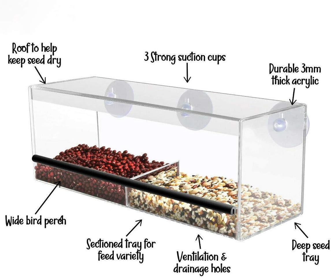 Extra Large Outside Acrylic Balcony Window Bird Feeder with Free Bird Spotting -