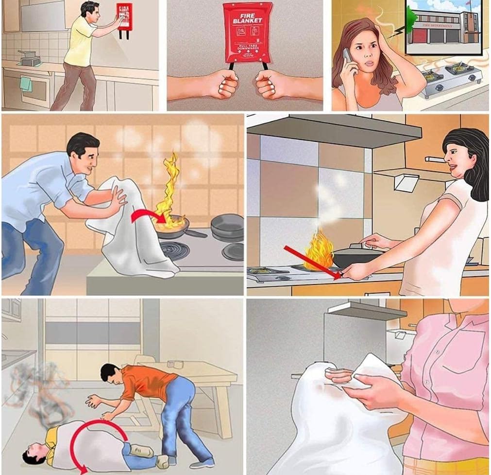 ADEPTNA Premium Large Fire Blanket in Soft Case with Loops – An Essential Safety blanket for Home Kitchen Caravan Boats Garage – Quick Deploy in Emergency - Size 1m x 1m