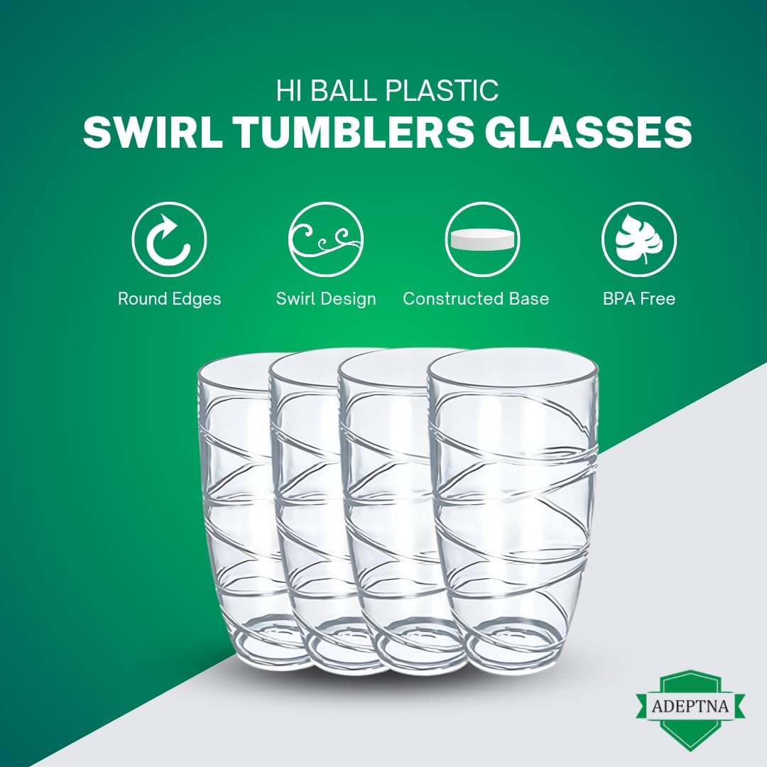 Pack of 4 Hi Ball Plastic Swirl Tumblers Glasses Capacity Each Glass 550ML