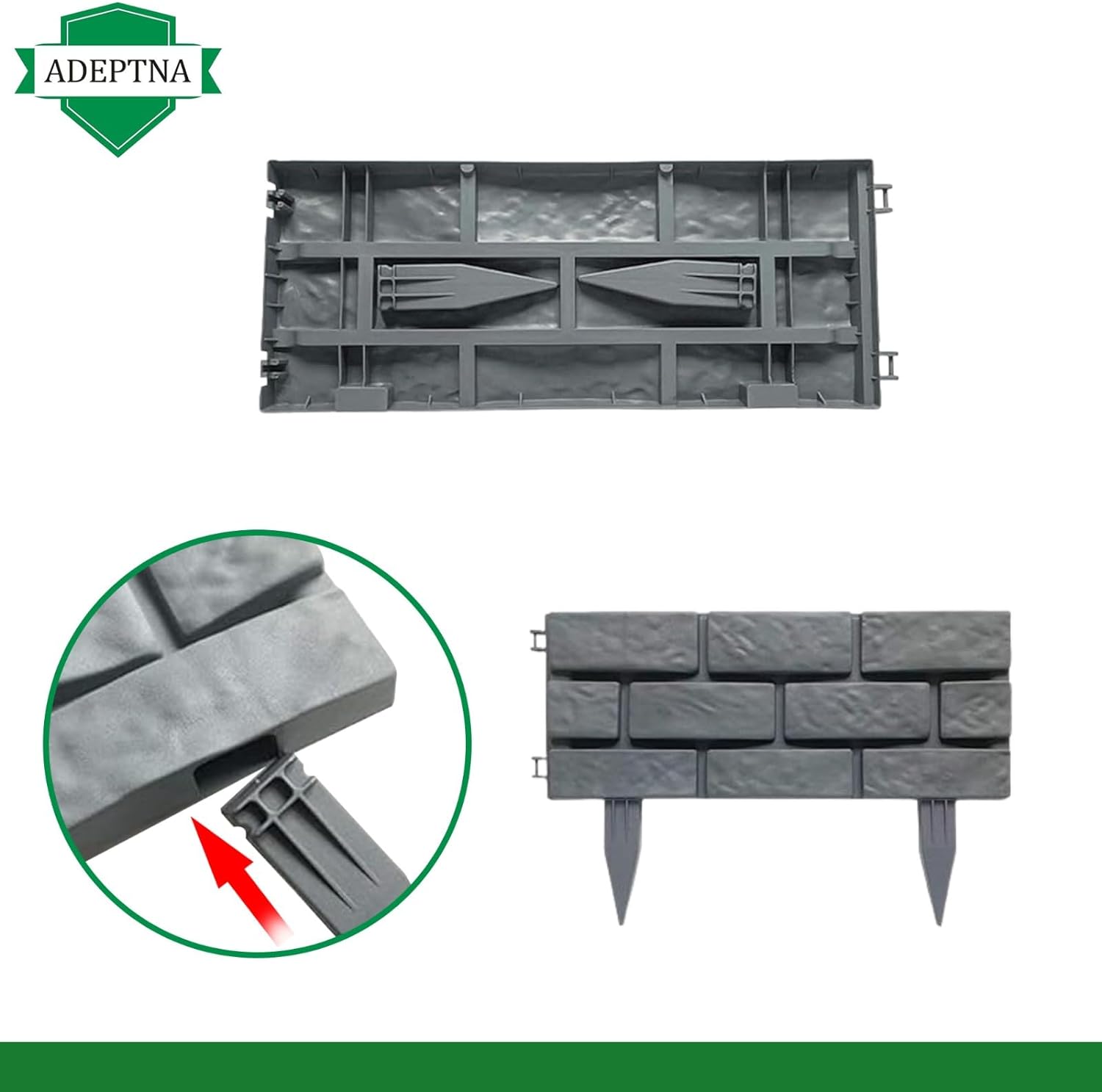 ADEPTNA Brick Panel Garden Edging Fence (Grey) - 8 Pack