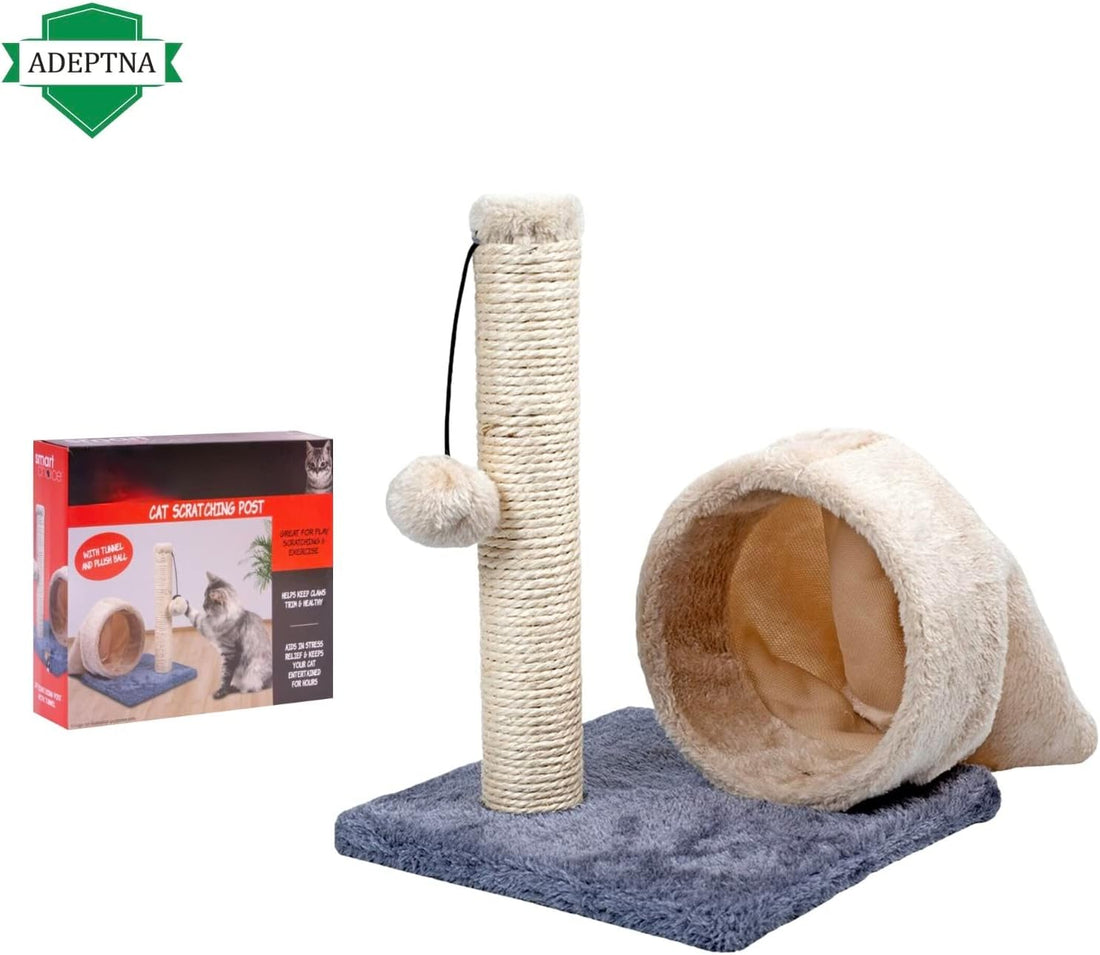 Cat Kitten Sisal Design Scratching Post with Tunnel and Plush ball –