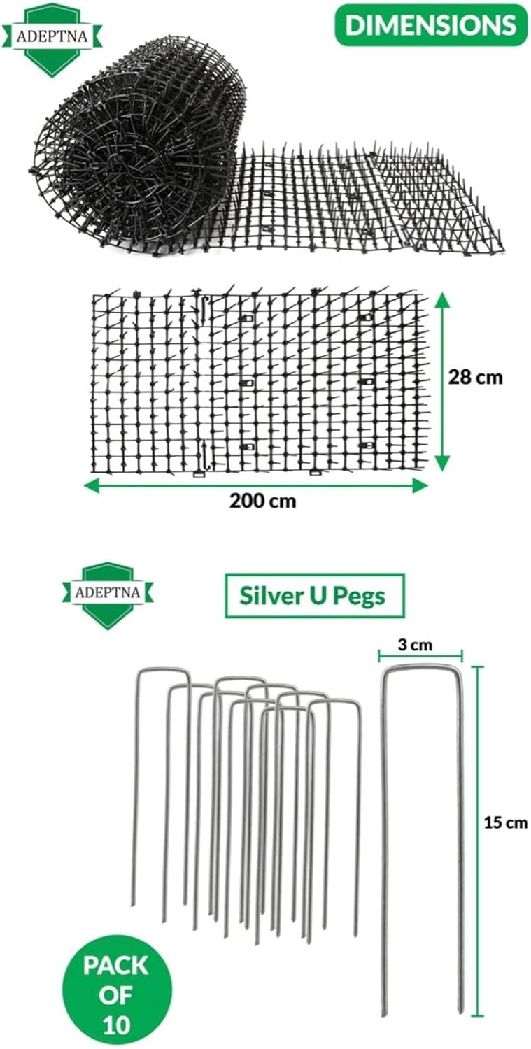 ADEPTNA Prickle Strip Dig Stopper with u pegs Animals from Entering the Garden and Destroying Plants Cat Repellent Mat Flat Prickle Strip