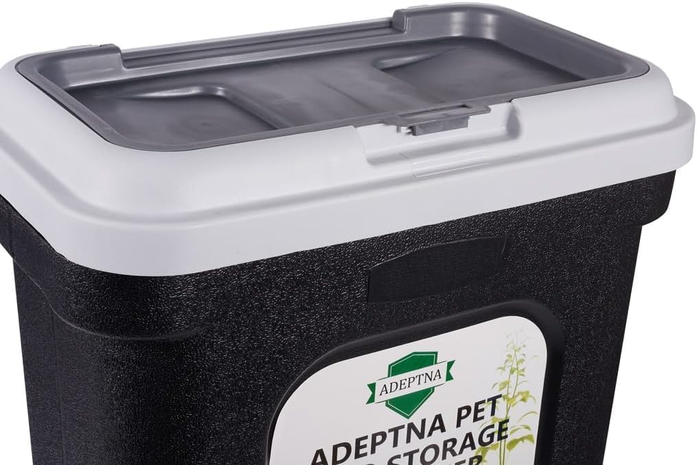 Large 30L Pet Food Storage Container Flip Top Locking System with Integrated Scoop GREY