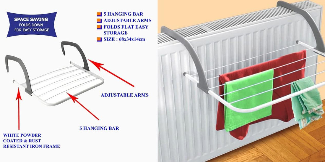 Large 68cm Pack of 2 Folding Radiator Cloth Airer Rack with Adjustable Arms